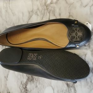 Tory Burch Mini Miller Leather Logo Black flats